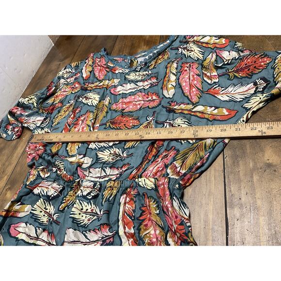 Double D Ranch Flight Feather Romper Dress Size Large BOHO Weastern Flouncy - Picture 9 of 12